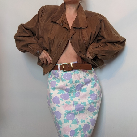 Vintage highwaised Pastel Floral denim penci skirt - Picture 14 of 15